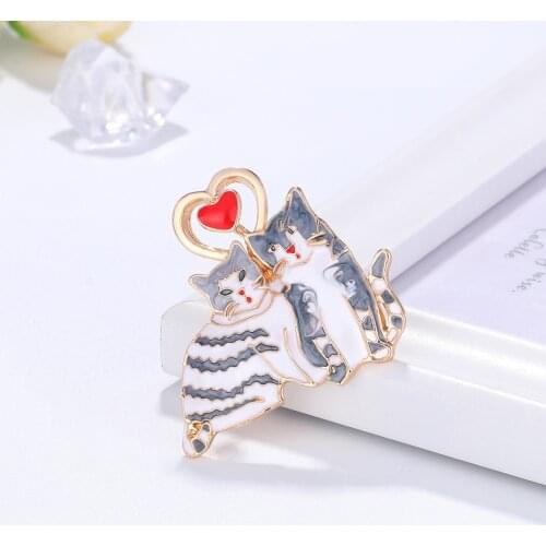 Choose Enamel Cat Brooches For Women Cute Double Kitty Pins Fashion Animal Pins High Quality Jewelry