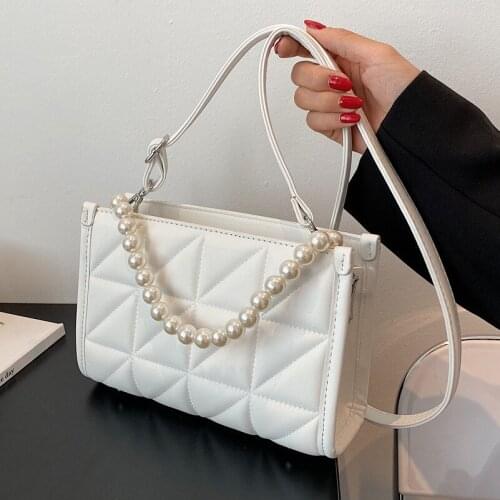 High Quality Ladies Rhombic Pearl Shoulder Bag 2021 New Popular Small Square Bag Messenger Girl Simple Casual Student Handbag
