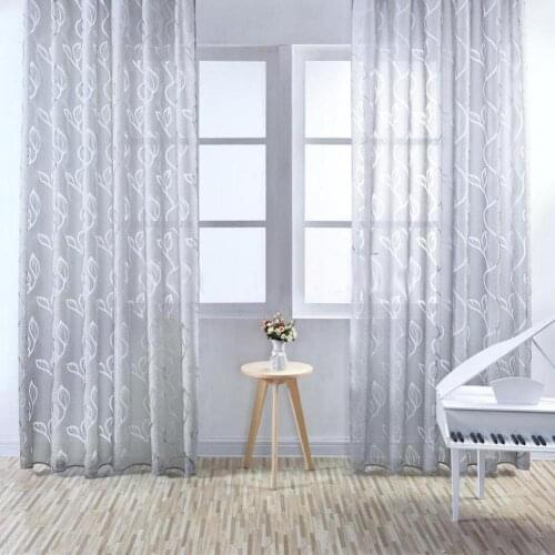 Bubble Leaf Pattern Window Sheer Curtain Tulle Curtains Window Curtains Voile Curtain for Bedroom Living Room 100x270cm
