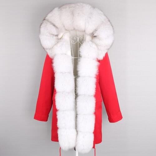 Real Fur Coat Long Jacket Women Winter Natural Fox Fur Collar Thick Warm Streetwear Detachable Waterproof 7XL Oversized Parkas
