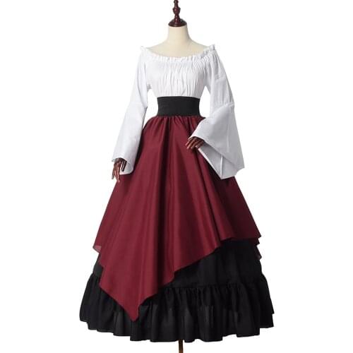 3pcs/Set Womens Medieval Dress Retro Renaissance Gown Costumes Tops+Skirt +Petticoat)
