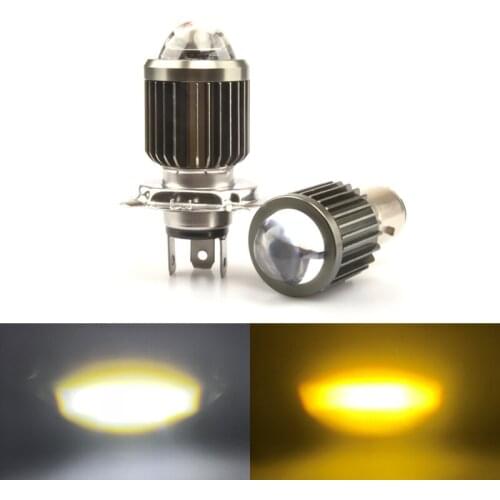 1pc H4 BA20D Dual Colors White+Yellow Motorcycle Headlights Mini lens Led Work Light led motorbike spotlight