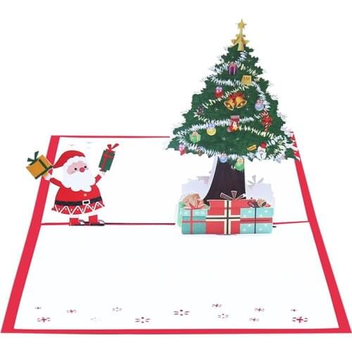10pcs Wholesale 3D Handmade Christmas Tree Gift Giving Santa Claus Paper Invitation Greeting Cards Happy New Year Creative Gift