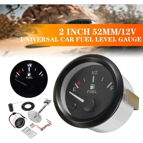 2" 52mm Fuel Level Gauge Car Meter White LED Light Black Holder Automotive Gauges 12V Racing Gauge Holder Cup Pod Silver