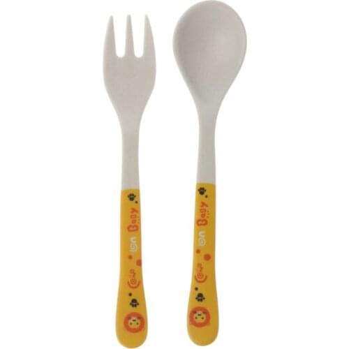 2pcs/Set Bamboo Fiber Environmental Protection Creative Cute Spoon Fork Children Gift Tableware Baby Spoon Fork Dropship