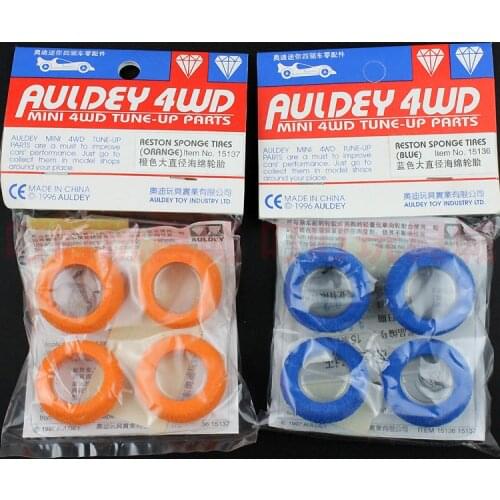 2Bags(8Pcs) AULDEY 4WD Reston Sponge Tires Orange/Blue Large Diameter Tire 15136/15137 for Team of Dream Mini 4WD Car Models