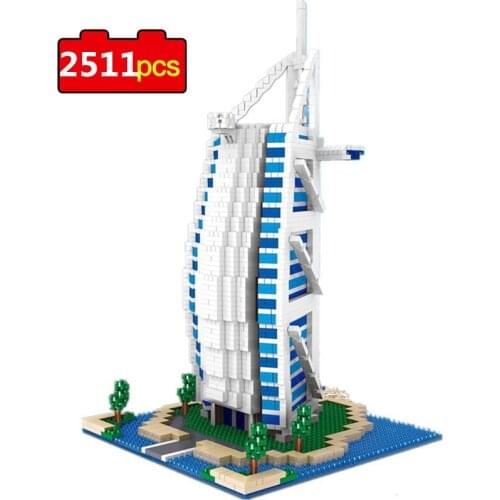 2511pcs World Architecture Diamond Building Blocks Burj Al Arab Hotel 3D Model DIY Mini Blocks Bricks Toys for Children Gifts