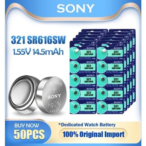 50PCS Original Sony 321 SR616SW SR616 SR65 1.55V Silver Oxide Battery For Pedometer Remote Watch Battery Button Cell Coin 0%Hg