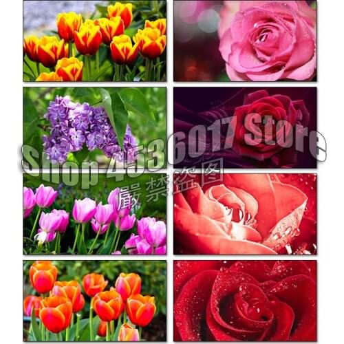 Flowers 5d Diy Diamond Painting Cross Stitch Diamond Embroidery Full Mosaic Gifts Tulips and Roses Handmade Wall Stickers Poster