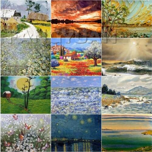 Rural scenery DIY 5D Diamond Painting Full Round Resin Mosaic Landscape Diamond Embroidery Picture Rhinestone Home Decor Gift