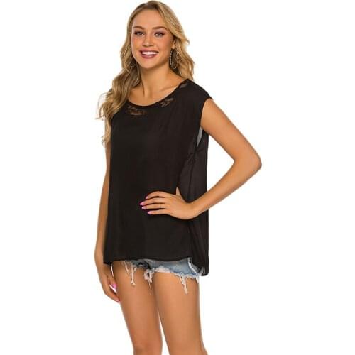 White And Black womens T-shirt Chiffon Harajuku Summer Stitching Top Ladies Lace Round Neck Trendy T-shirt