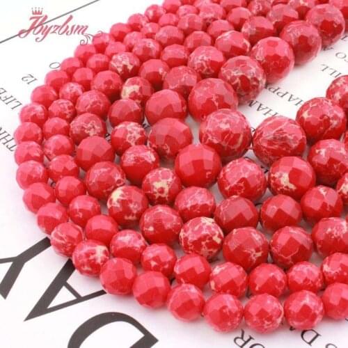 Natural Round Sea Sediment Red Faceted 6/8/10/12mm Loose Stone Beads For DIY Jewelry Making Necklace Bracelet Strand 15"
