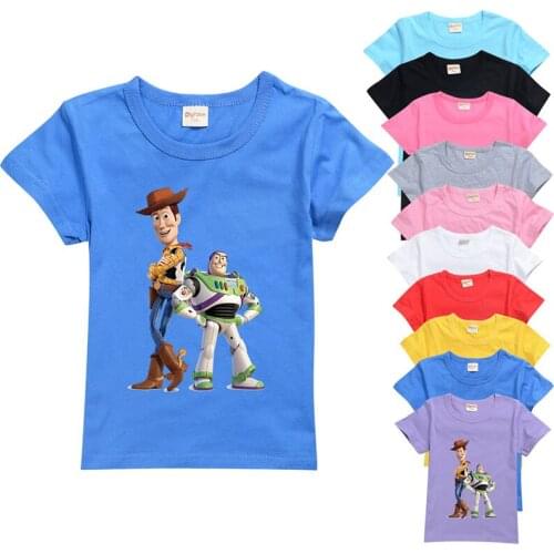 Kids 2-15Y Toy Story T-Shirts Disney Cartoon Woody Print Short Sleeve T Shirt Boys Girls Cotton Tops Tee Shirts Children Clothes