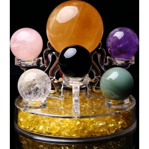 Feng Shui seven star array natural seven color crystal ball + board base decoration