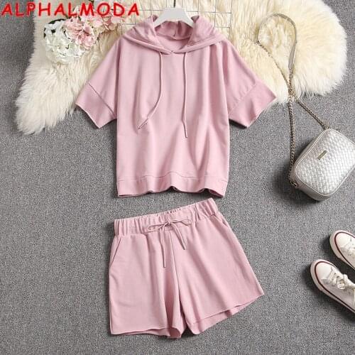ALPHALMODA 2020 Early Autumn New Womens Hooded Sweatshirts + Shorts 2pcs Casual Suit High Quality Thick Comfy Lounge Wear Set