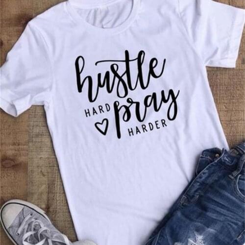 Hustle Hard Pray Harder T-shirt Polyester funny heart tees gift tops TX5466