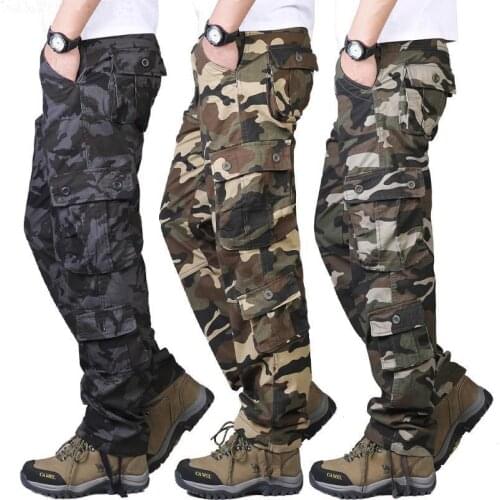 2021 Mens Cotton Camouflage Trousers Thick Straight Casual Wear-Resistant Durable Multi-Pocket Slacks