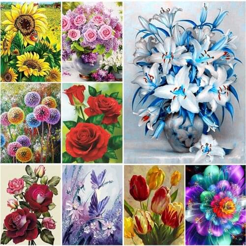 5D DIY Diamond Painting Flowers Cross stitch Kit Full Square Diamond Embroidery Flower Mosaic Picture of Rhinestones Decor Gift