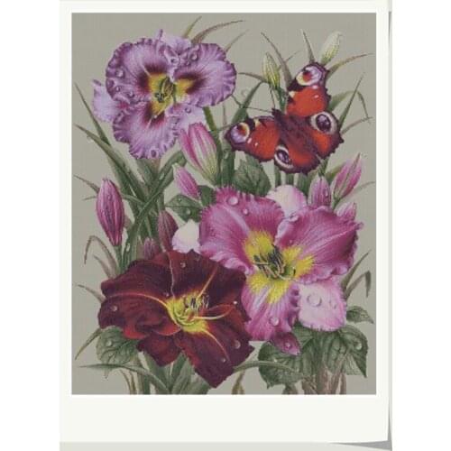 Iris flower and butterfly Cross Stitch Kits Crafts 14CT Unprinted For Embroidered Handmade Art Oil Painting Wall Home Decor