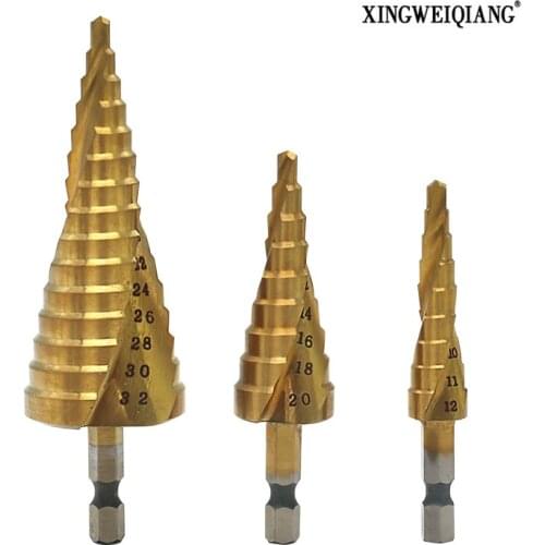 3pcs Lot HSS Metric Spiral Flute Step Drill Bit Set 4241 Steel Titanium Coated Step Drill Bit Set 4-12mm 4-20mm 4-32mm