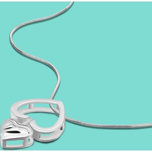 New100% 925 Sterling Silver Jewelry Simple Sweet Heart Pendant Necklace Fashion Snake Chain Choker For Women Birthday Gift