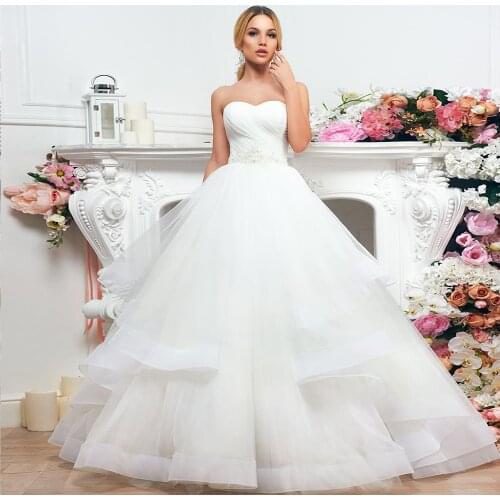 New Arrivals Wedding Gowns Robe De Mariée Sweetheart Neck Lace Up Appliques Beading Sequined Waist Pleat Bridal Gowns None Train