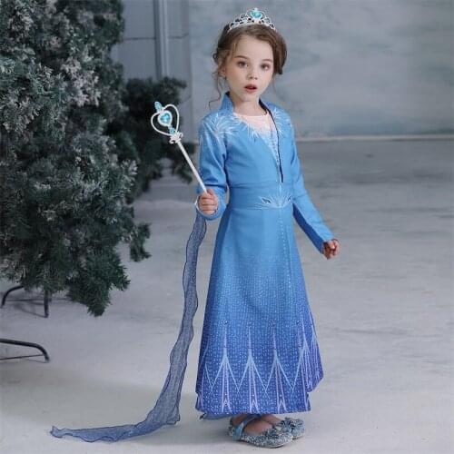 Elsa 2 Dress for Girls Snow Queen Dress Full Sleeve Girl Winter Dress Carnival Cosplay Dress Princess Dress Up Anna Elsa Costume