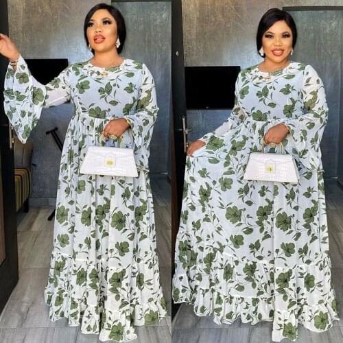 African Long Maxi Dress Womens 2021 Spring Autumn Africa Muslim Chiffon Print Dress Dashiki 2 Piece Set African Dress For Women
