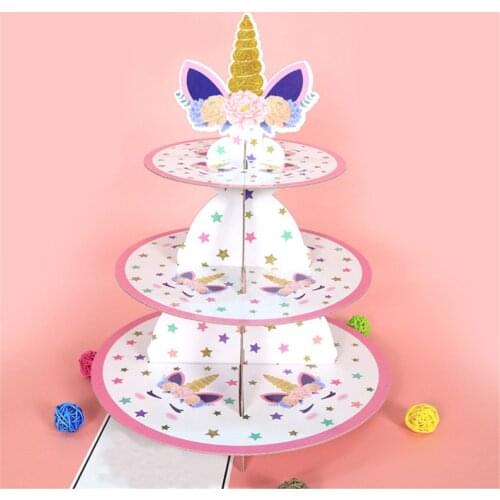 Birthday Cake Stand Disposable Decoration Foldable Dessert Holder Display Shelf Paper Wedding Party Triple Layer Party Supplies