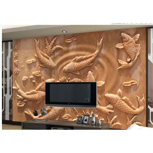 Custom Photo Wallpaper 3D European Relief fish Retro Sofa Backdrop 3D Wallpaper 3D Mural Wallpaper