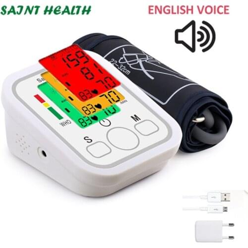 English or Russian Voice broadcast digital LCD upper arm blood pressure monitor heart beat instrument tonometer heart rate
