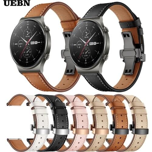 UEBN Butterfly clasp Leather strap for Huawei Watch GT 2 Pro Bracelet for Watch GT 2 42mm 46mm & 2e Watchbands Correa ремешок