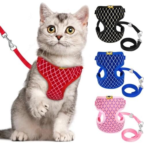 Mesh Cat Harness and Leash Set Rhinestone Breathable Cat Collar Harnesses Vest Pet Traction for Small Medium Dog Cat Puppy
