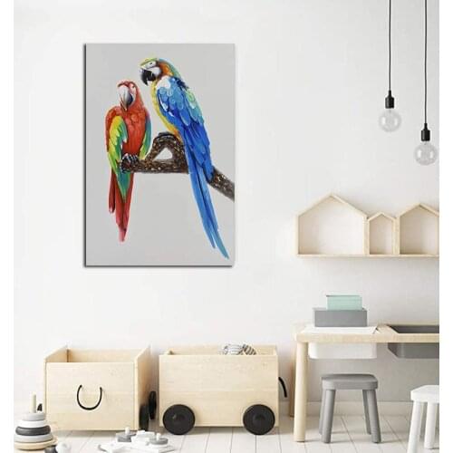Nordic Calligraphy Color Bird Parrot Patterns Poster Animal Modular Canvas Oil Painting Home Decoration Study Art Picture Wall