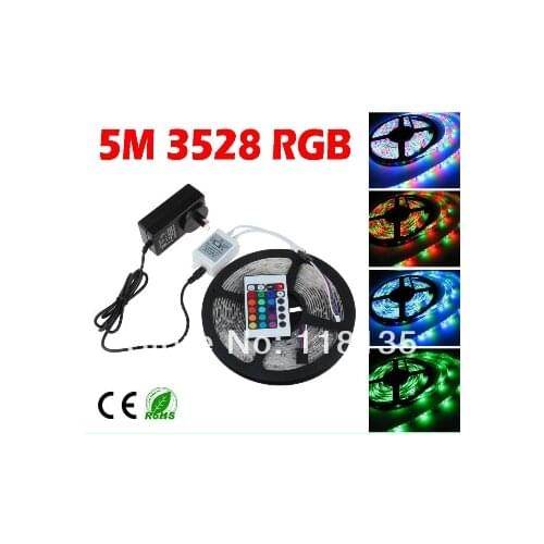 5M RGB LED Strip Light 3528 Waterproof 300leds Red Green Blue Yellow White +24Keys Remote+12V 2A Power Adapter Transformer