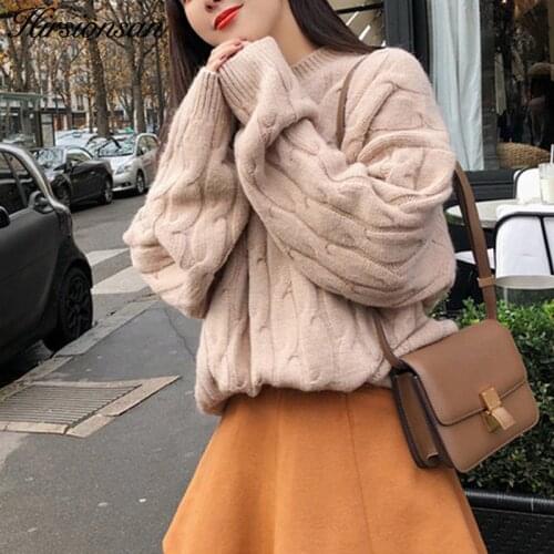 Hirsionsan Sweater Women 2019 Autumn Winter Twist Pattern Knitted Women Pullovers Casual Thicken Warm Soft Jumper Pull Femme