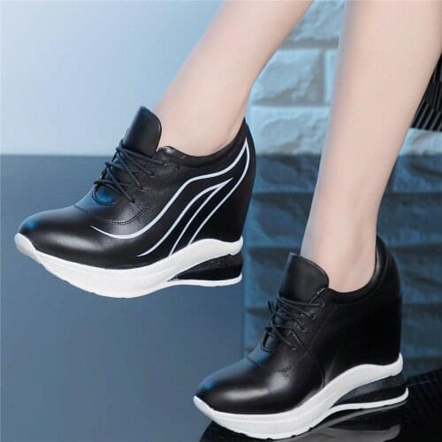 Platform Wedges Oxfords Shoes Women Genuine Leather High Heel Ankle Boots Female Lace Up Round Toe Fashion Sneakers Casual Shoes