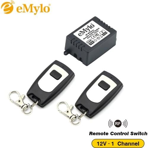 EMylo DC 12V Smart Learning Switch, Wireless Remote Control Light Switch Black&White Type 2X Transmitter 1 Channel Relay 433Mhz
