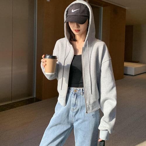 Women 2021 Spring Fashion Solid Color Hoodie Coats Female Short Thin Overcoats Ladies Casual Hooded Sweatshirt Jackets W177