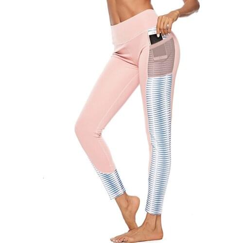 Printing Patchwork Women Leggings Mobile Phone Pocket Push Up Slim Pants