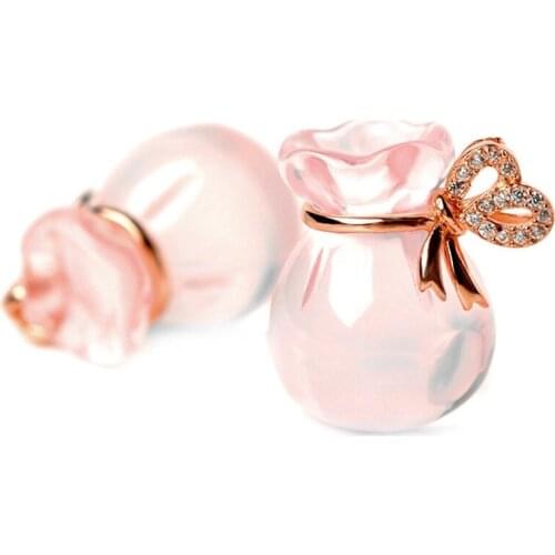 2021 New Pink Crystal Lucky Bag Pendant Necklace For Women Zircon Bow Rose Gold Necklace Clavicle Chain Fashion Korea Jewelry