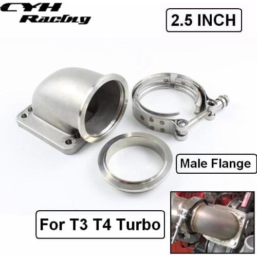 2.5" V-band 90 Degree 304 Stainless Steel Cast Flange Adapter Converter + 2.5" Clamp and Male Flange For T3 T4 Turbo 2.5 Inch