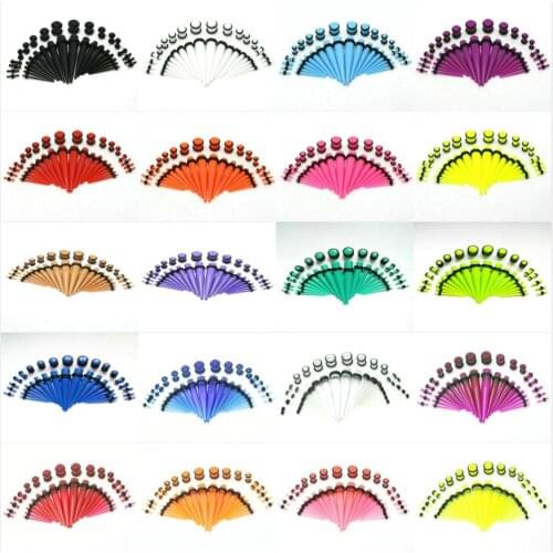 20 colors new 36pcs/set pack lot ear taper plug stretching kits tunnel ear gauges stretcher expander body piercing jewelry