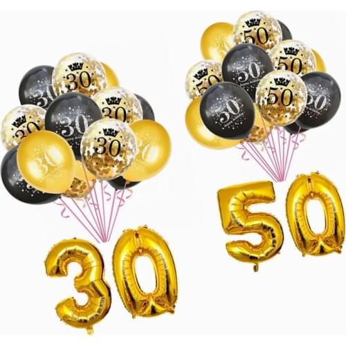 30th Birthday Party Balloons Gold Black Latex Ballons Adult Birthday Party Decoration 30 40 50 60 Confetti Balloon Party Supplie