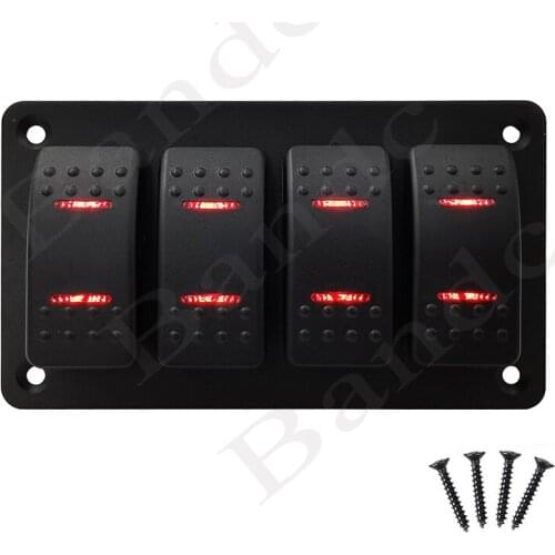 4 Gang Aluminum Rocker Switch Panel + 5Pin On Off SPST Toggle Switch with Dual White Led Lamp for Car Boat Bus Truck, Auto Parts