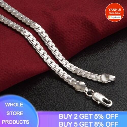 5MM Full Sideways 925 Sterling Silver Necklace Unisex Fashion Jewelry For Women Men 45/50/55/60CM Link Chain Wedding Gift XL1010