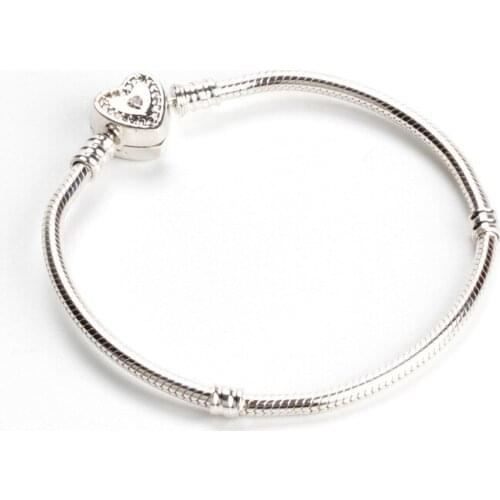 Authentic 925 Sterling Silver Pan Bracelet Classic Clasp Snake Bone Creative Heart Button Bracelet Fit Diy Charm Women Jewelry