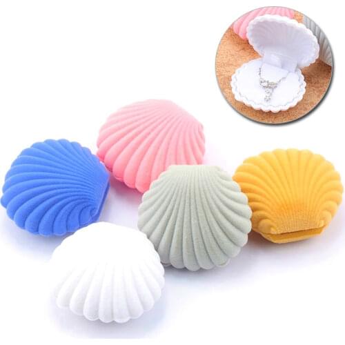 1 Piece Lovely Shell Shape Velvet Jewelry Box Wedding Engagement Ring Box for Earrings Necklace Bracelet Display Gift Box Holder