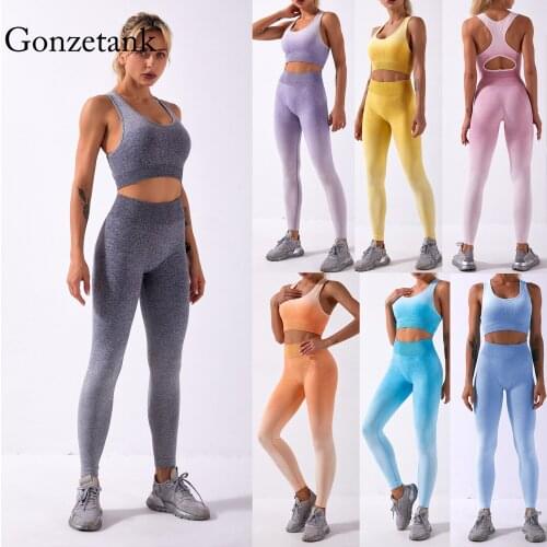 Seamless Women Yoga Set Fitness Clothing Suit Gym Leggings and Sports Bra Tie Dye Gradient Workout Clothes Women Sportswear