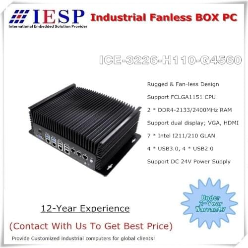 Fanless Industrial computer, LGA 1151 CPU, 7 * RJ45 GLAN, 4*USB3.0, 4* USB2.0, 2*RS-232, 1*RS-485, 1*8bit GPIO, Rugged Box PC